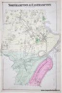 Antique map of the towns of Northampton and Easthampton Massachusetts with original hand-coloring in yellow, green, pink
