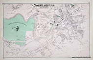 Antique map of the southern portion of the village of Northampton in original colors of pink and green.