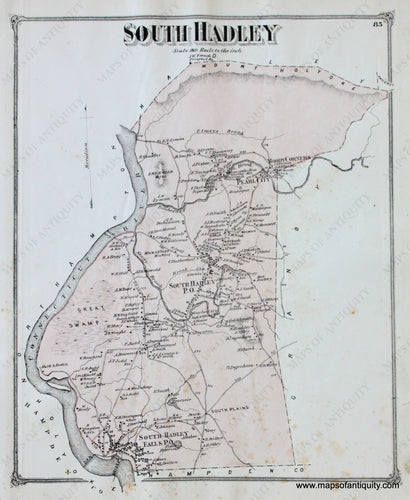 Antique-Hand-Colored-Map-South-Hadley-p.-85-(MA)-Massachusetts-Hampshire-County-1873-Beers-Maps-Of-Antiquity