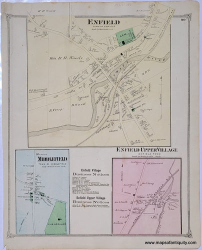 Antique-Hand-Colored-Map-Enfield-Middlefield-p.-99-(MA)-Massachusetts-Hampshire-County-1873-Beers-Maps-Of-Antiquity
