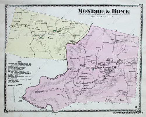 Antique-Hand-Colored-Map-Monroe-and-Rowe-p.-8-(MA)-Massachusetts-Franklin-County-1871-Beers-Maps-Of-Antiquity