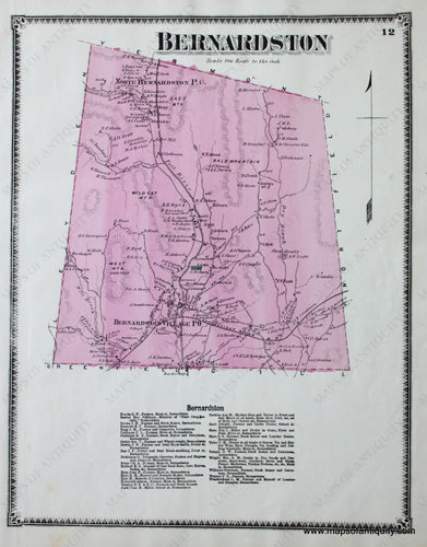 Antique-Hand-Colored-Map-Bernardston-p.-12-(MA)-Massachusetts-Franklin-County-1871-Beers-Maps-Of-Antiquity