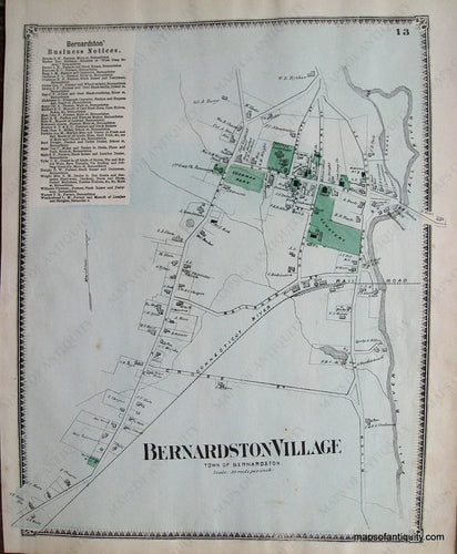 Antique-Hand-Colored-Map-Bernardston-Village-p.-13-(MA)-Massachusetts-Franklin-County-1871-Beers-Maps-Of-Antiquity