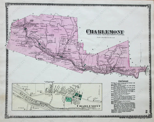 Antique-Hand-Colored-Map-Charlemont-p.-18-(MA)-Massachusetts-Franklin-County-1871-Beers-Maps-Of-Antiquity