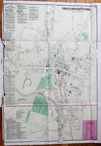 Antique-Hand-Colored-Map-Greenfield-Centre-pp.-26-29-(MA)-Massachusetts-Franklin-County-1871-Beers-Maps-Of-Antiquity