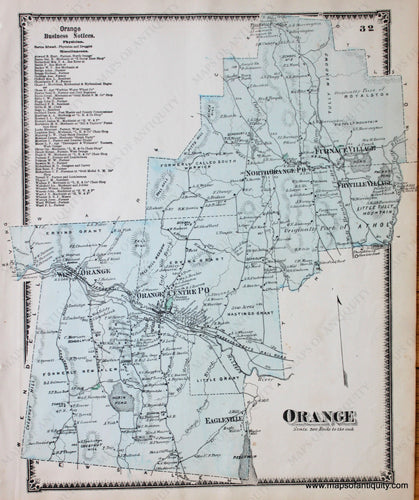 Antique-Hand-Colored-Map-Orange-p.-32-(MA)-Massachusetts-Franklin-County-1871-Beers-Maps-Of-Antiquity