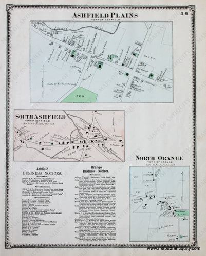 Antique-Hand-Colored-Map-Ashfield-Plains-North-Orange-p.-36-(MA)-Massachusetts-Franklin-County-1871-Beers-Maps-Of-Antiquity