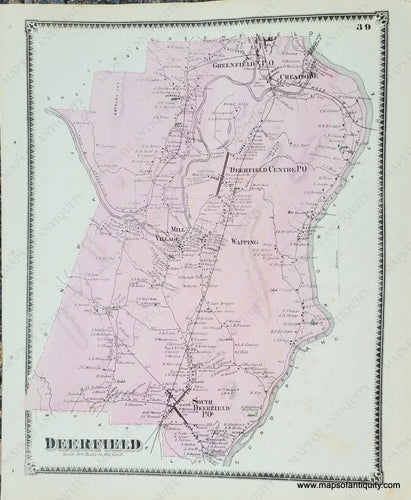 Antique-Hand-Colored-Map-Deerfield-p.-39-(MA)-Massachusetts-Franklin-County-1871-Beers-Maps-Of-Antiquity