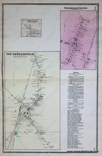 Antique-Hand-Colored-Map-Deerfield-Centre-South-Deerfield-pp.-40-41-(MA)-Massachusetts-Franklin-County-1871-Beers-Maps-Of-Antiquity