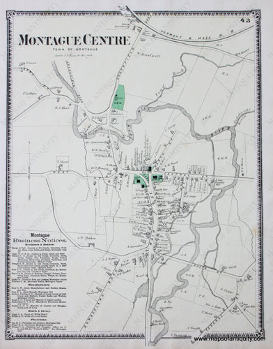 Antique-Hand-Colored-Map-Montague-Centre-p.-43-(MA)-Massachusetts-Franklin-County-1871-Beers-Maps-Of-Antiquity