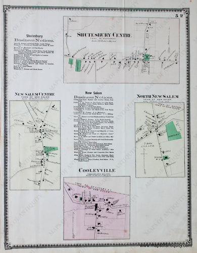 Antique-Hand-Colored-Map-Shutesbury-Centre-Cooleyville-New-Salem-Centre-p.-52-(MA)-Massachusetts-Franklin-County-1871-Beers-Maps-Of-Antiquity