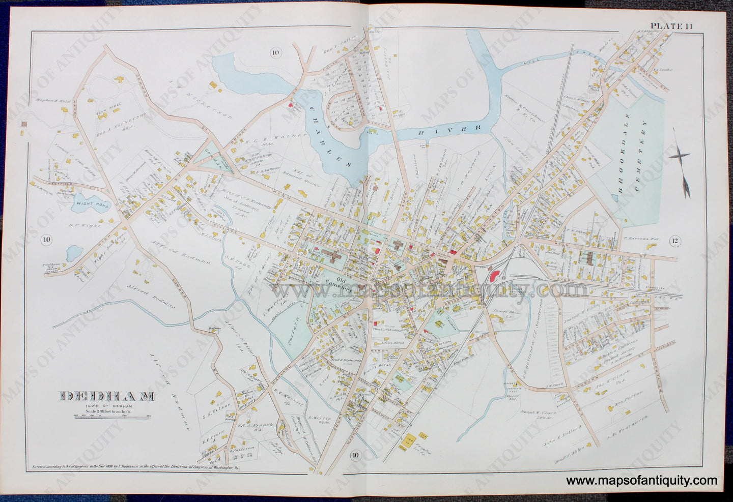 Antique-Map-Dedham-MA-Plate-11-massachusetts-1888-Robinson