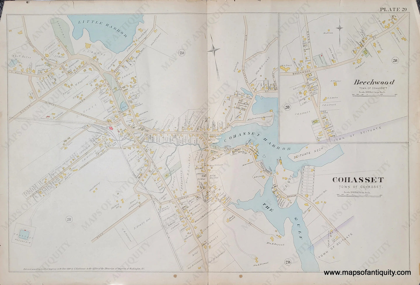 Antique-Map-Plate-29-Cohasset-Beechwood-MA-Massachusetts-1888-Robinson-1880s-1800s-19th-century-Maps-of-Antiquity