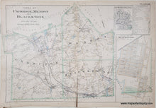 Load image into Gallery viewer, Antique map with original color in tones of green, blue, yellow, and orange-tan. Antique-Map-Towns-of-Uxbridge-Mendon-and-Blackstone-Plate-14
