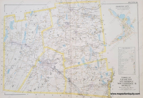 Antique-Hand-Colored-Map-Towns-of-Charlton-Sturbridge-Southbridge-and-Dudley-Plate-19-(MA)-Massachusetts-Worcester-County-1898-Richards-Maps-Of-Antiquity