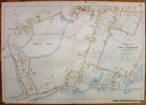 Antique-Hand-Colored-Map-Part-of-the-Town-of-Falmouth-Page-11-(MA)-Massachusetts-Cape-Cod-and-Islands-1906-Walker-Maps-Of-Antiquity