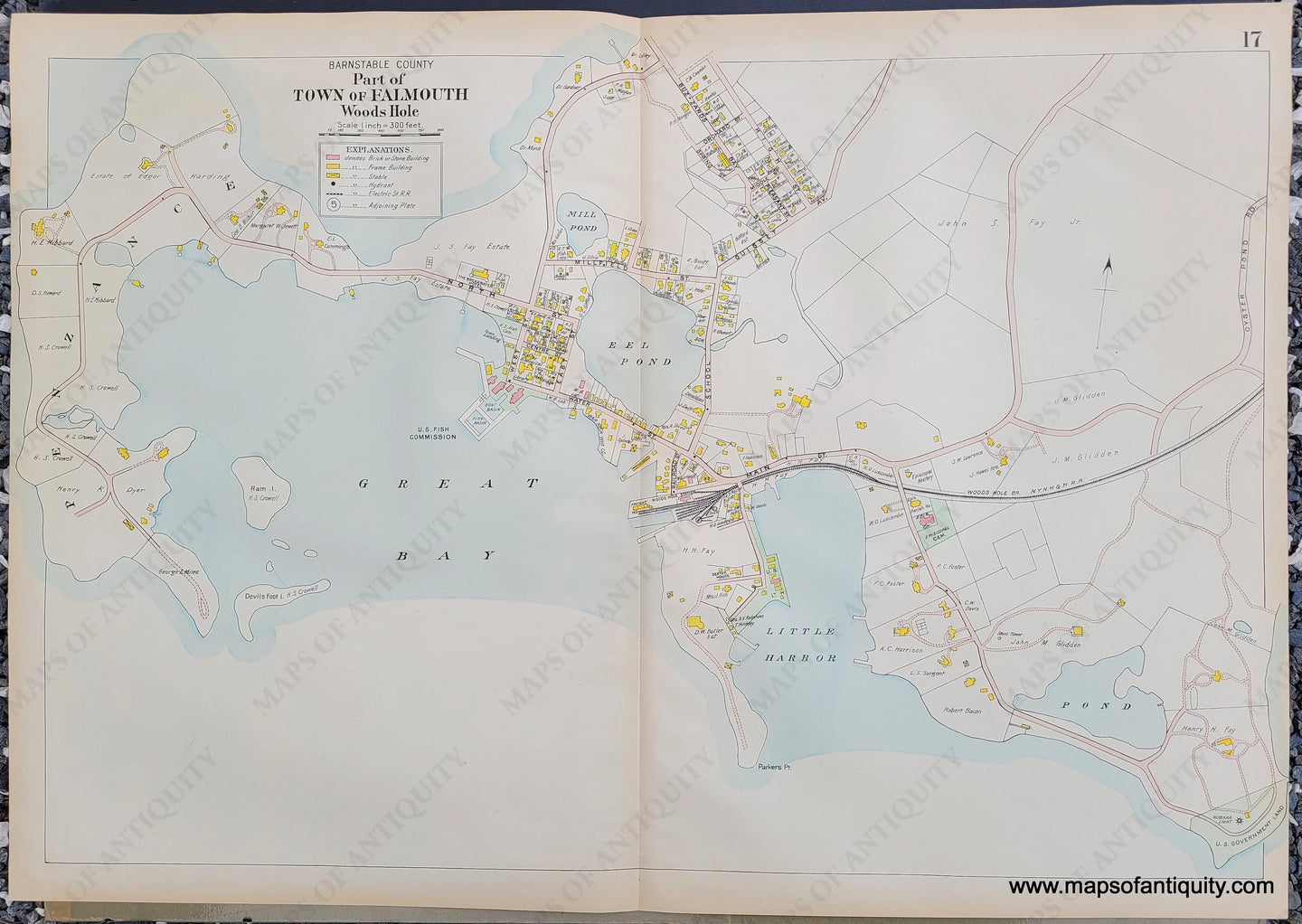 Antique-Hand-Colored-Map-Penzance-Woods-Hole-Falmouth-Page-17-(MA)-Massachusetts-Cape-Cod-and-Islands-1906-Walker-Maps-Of-Antiquity