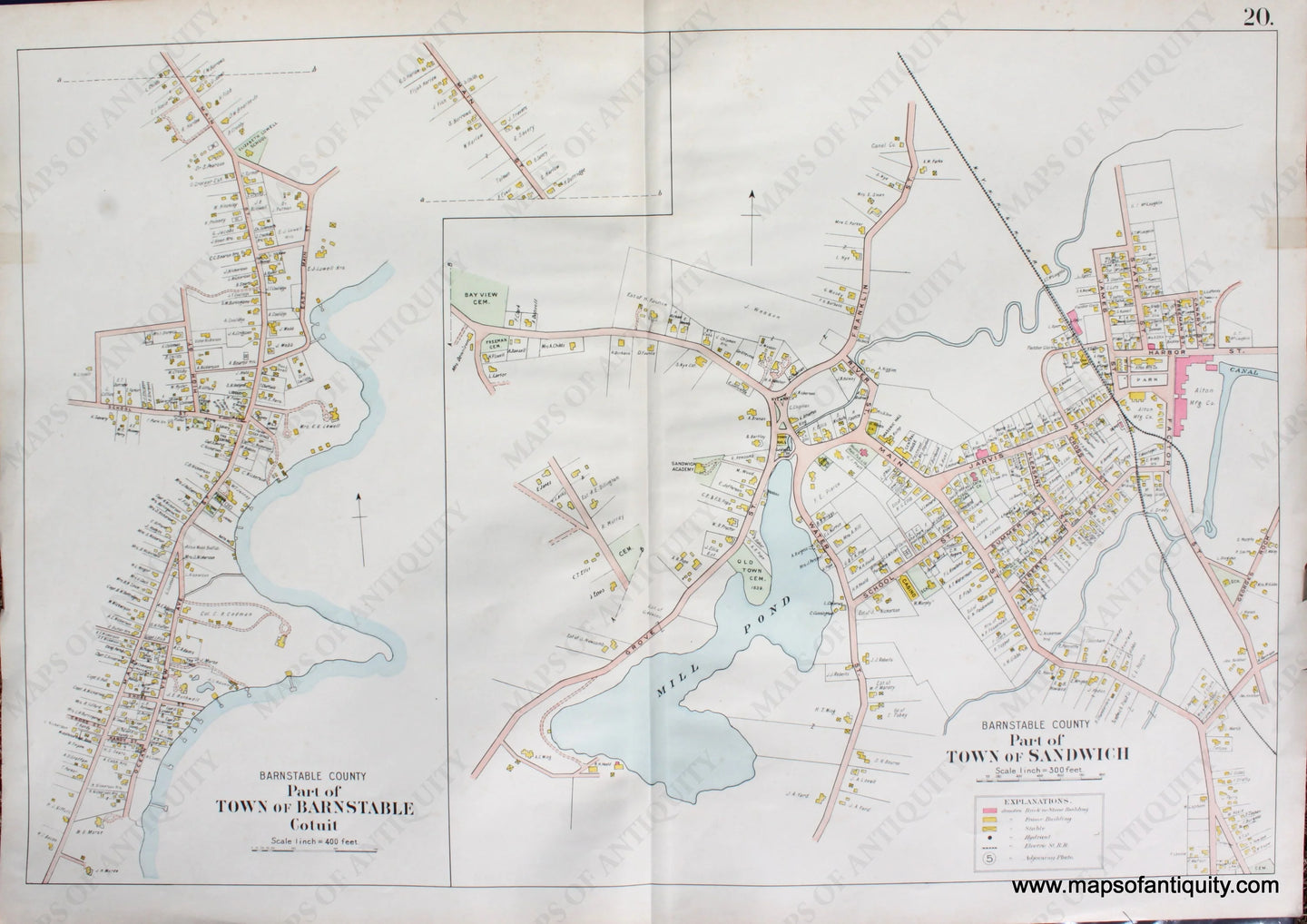 Antique-Hand-Colored-Map-Cotuit-(Part-of-the-Town-of-Barnstable)-Part-of-the-Town-of-Sandwich-Page-20-(MA)-Massachusetts-Cape-Cod-and-Islands-1906-Walker-Maps-Of-Antiquity