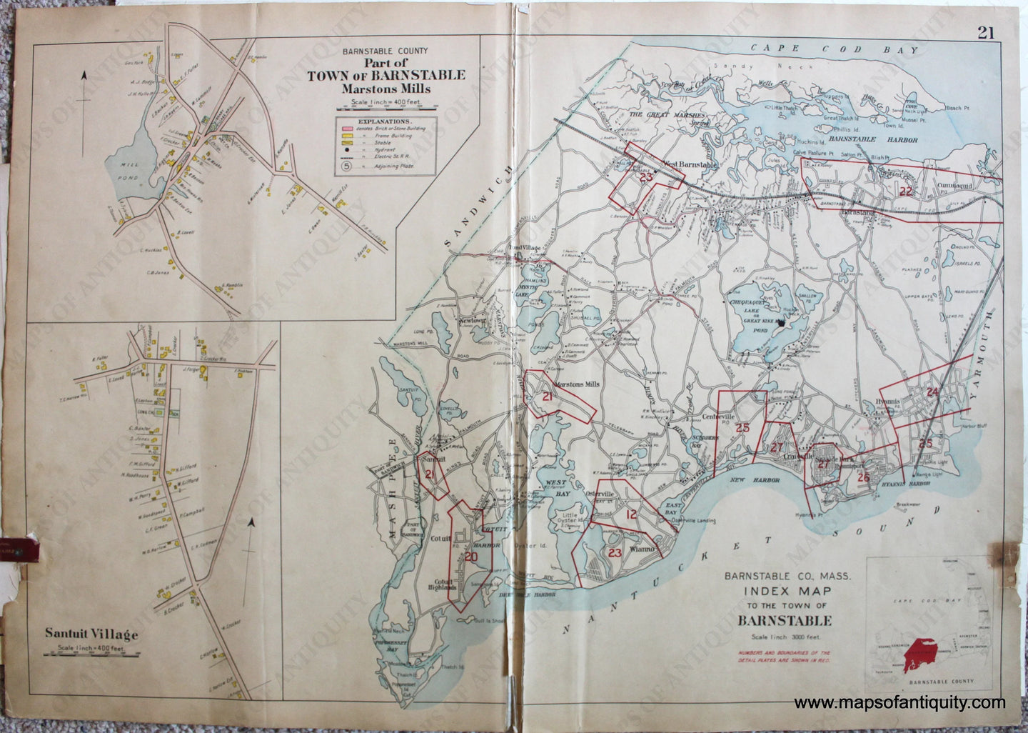 Antique-Map-Index-Map-to-the-Town-of-Barnstable-Marstons-Mills-Santuit-Village-Page-21