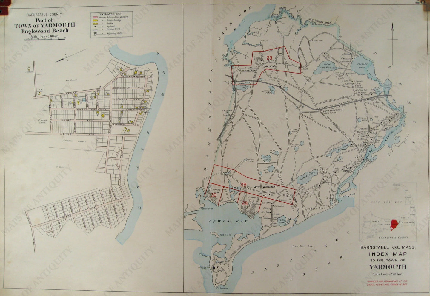 Antique-Hand-Colored-Map-Index-Map-to-the-Town-of-Yarmouth-Englewood-Beach-Page-28-(MA)-Massachusetts-Cape-Cod-and-Islands-1906-Walker-Maps-Of-Antiquity