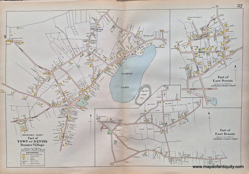 Genuine Antique-Map-Dennis-Village-Part-of-East-Dennis-Page-32 Cape Cod Massachusetts Scargo Lake 1906 Walker