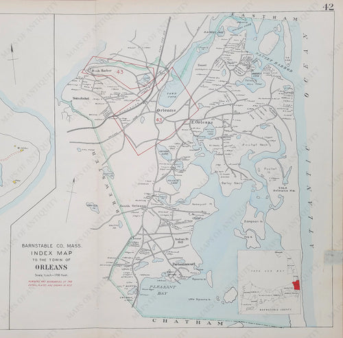 Antique-Hand-Colored-Map-North-Chatham-Index-Map-to-the-Town-of-Orleans-Page-42-(MA)-Massachusetts-Cape-Cod-and-Islands-1906-Walker-Maps-Of-Antiquity