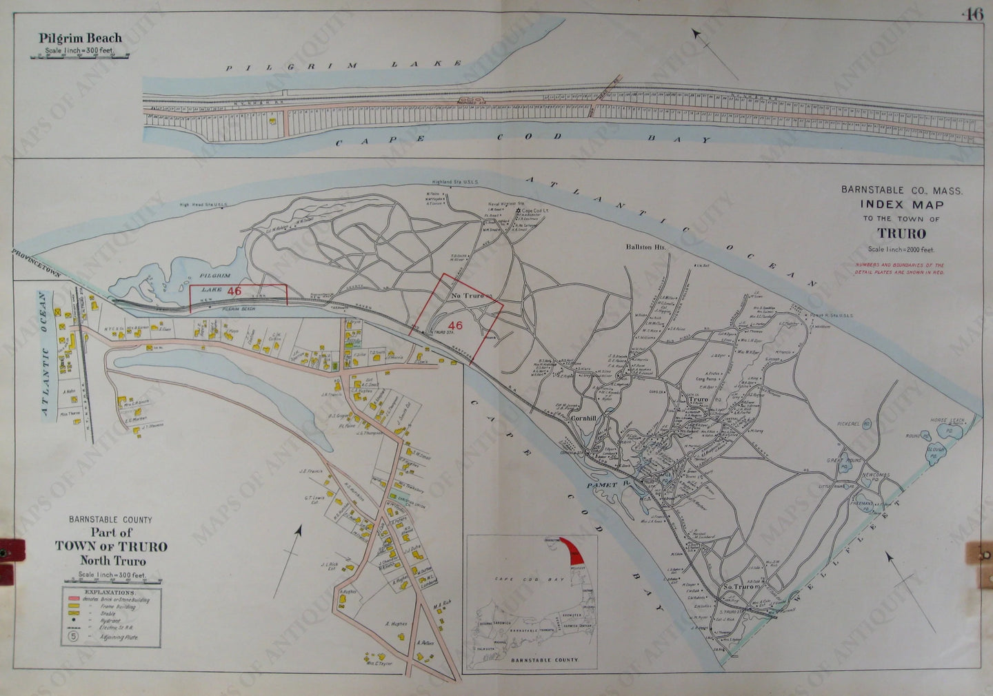 Antique-Hand-Colored-Map-Index-Map-to-the-Town-of-Truro-North-Truro-and-Pilgrim-Beach-Page-46-(MA)-Massachusetts-Cape-Cod-and-Islands-1906-Walker-Maps-Of-Antiquity