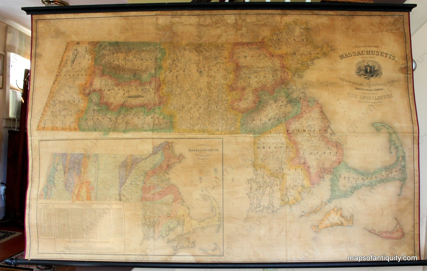 Antique-Wall-Map-Topographical-Map-of-Massachusetts-United-States-Massachusetts-1844-Borden-Maps-Of-Antiquity