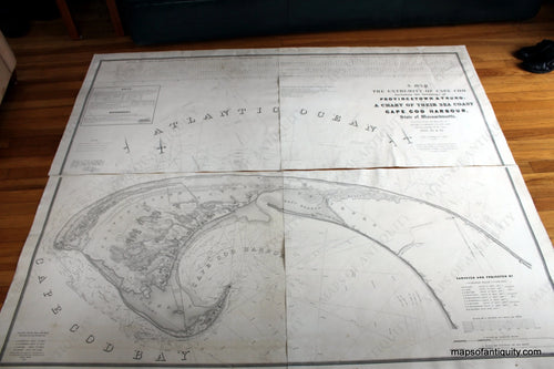 Black-and-White-Antique-Map-in-Four-Sections-A-Map-of-the-Extremity-of-Cape-Cod-Including-the-Townships-of-Provincetown-&-Truro-with-a-Chart-of-Their-Sea-Coast-and-of-Cape-Cod-Harbour-State-of-Massachusetts.-**********-US-Massachusetts-Cape-Cod-and-Islands-1836-U.S.-Topographical-Engineers-Maps-Of-Antiquity