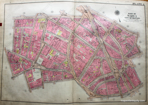 Antique-Hand-Colored-Map-City-of-Boston-MA-Part-of-Ward-5-US-Massachusetts-Boston-1922-Bromley-Maps-Of-Antiquity