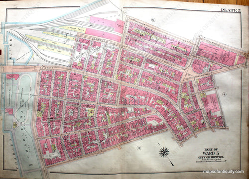 Antique-Hand-Colored-Map-City-of-Boston-MA-Part-of-Ward-5-US-Massachusetts-Boston-1922-Bromley-Maps-Of-Antiquity