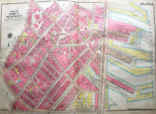 Antique-Hand-Colored-Map-City-of-Boston-MA-Part-of-Ward-5-US-Massachusetts-Boston-1922-Bromley-Maps-Of-Antiquity