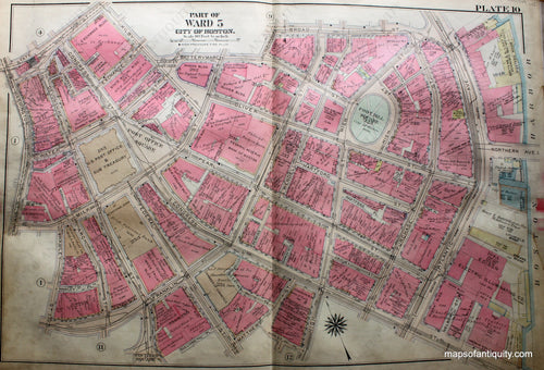 Antique-Hand-Colored-Map-City-of-Boston-MA-Part-of-Ward-5-US-Massachusetts-Boston-1922-Bromley-Maps-Of-Antiquity