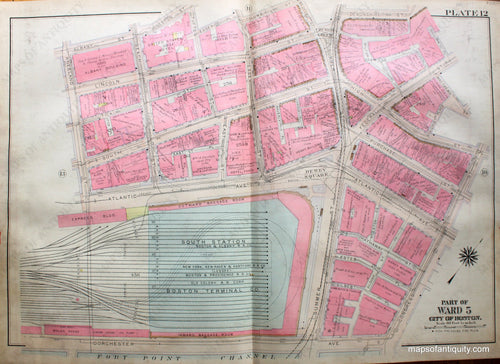 Antique-Hand-Colored-Map-City-of-Boston-MA-Part-of-Ward-5-US-Massachusetts-Boston-1922-Bromley-Maps-Of-Antiquity