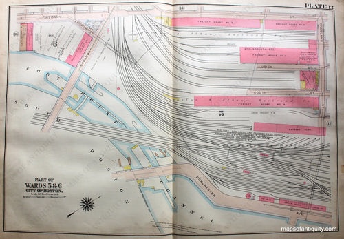 Antique-Hand-Colored-Map-City-of-Boston-MA,Part-of-Wards-5-&-6-US-Massachusetts-Boston-1922-Bromley-Maps-Of-Antiquity