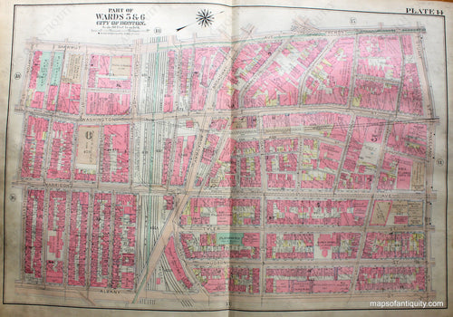 Antique-Hand-Colored-Map-City-of-Boston-MA-Part-of-Wards-5-&-6-US-Massachusetts-Boston-1922-Bromley-Maps-Of-Antiquity