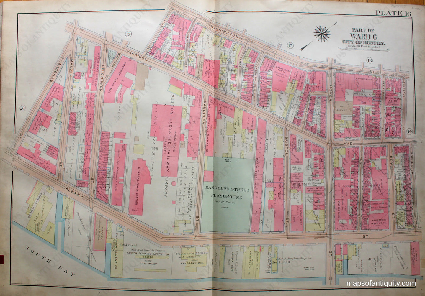 Antique-Hand-Colored-Map-City-Boston-MA-Part-of-Wards-6-US-Massachusetts-Boston-1922-Bromley-Maps-Of-Antiquity