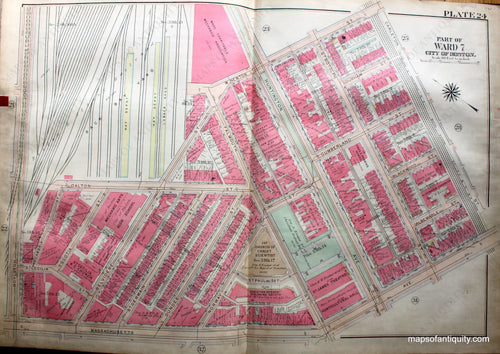 Antique-Hand-Colored-Map-City-of-Boston-MA-Part-of-Ward-7-US-Massachusetts-Boston-1922-Bromley-Maps-Of-Antiquity