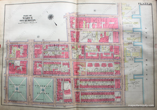 Antique-Hand-Colored-Map-City-of-Boston-MA-Part-of-Ward-6-US-Massachusetts-Boston-1922-Bromley-Maps-Of-Antiquity