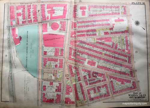 Antique-Hand-Colored-Map-City-of-Boston-MA-Part-of-Wards-7-&-13-US-Massachusetts-Boston-1922-Bromley-Maps-Of-Antiquity