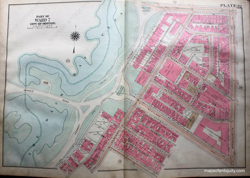 Antique-Hand-Colored-Map-City-of-Boston-MA-Part-of-Ward-7-Back-Bay-Fens-US-Massachusetts-Boston-1922-Bromley-Maps-Of-Antiquity