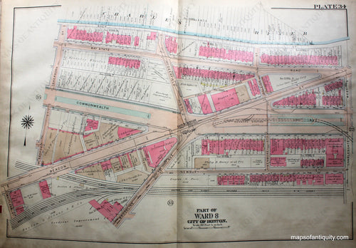 Antique-Hand-Colored-Map-City-of-Boston-MA-Part-of-Ward-8-Governor-Square-US-Massachusetts-Boston-1922-Bromley-Maps-Of-Antiquity