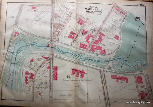 Antique-Hand-Colored-Map-City-of-Boston-MA-Part-of-Wards-8-&-14-Simmons-Female-College-US-Massachusetts-Boston-1922-Bromley-Maps-Of-Antiquity
