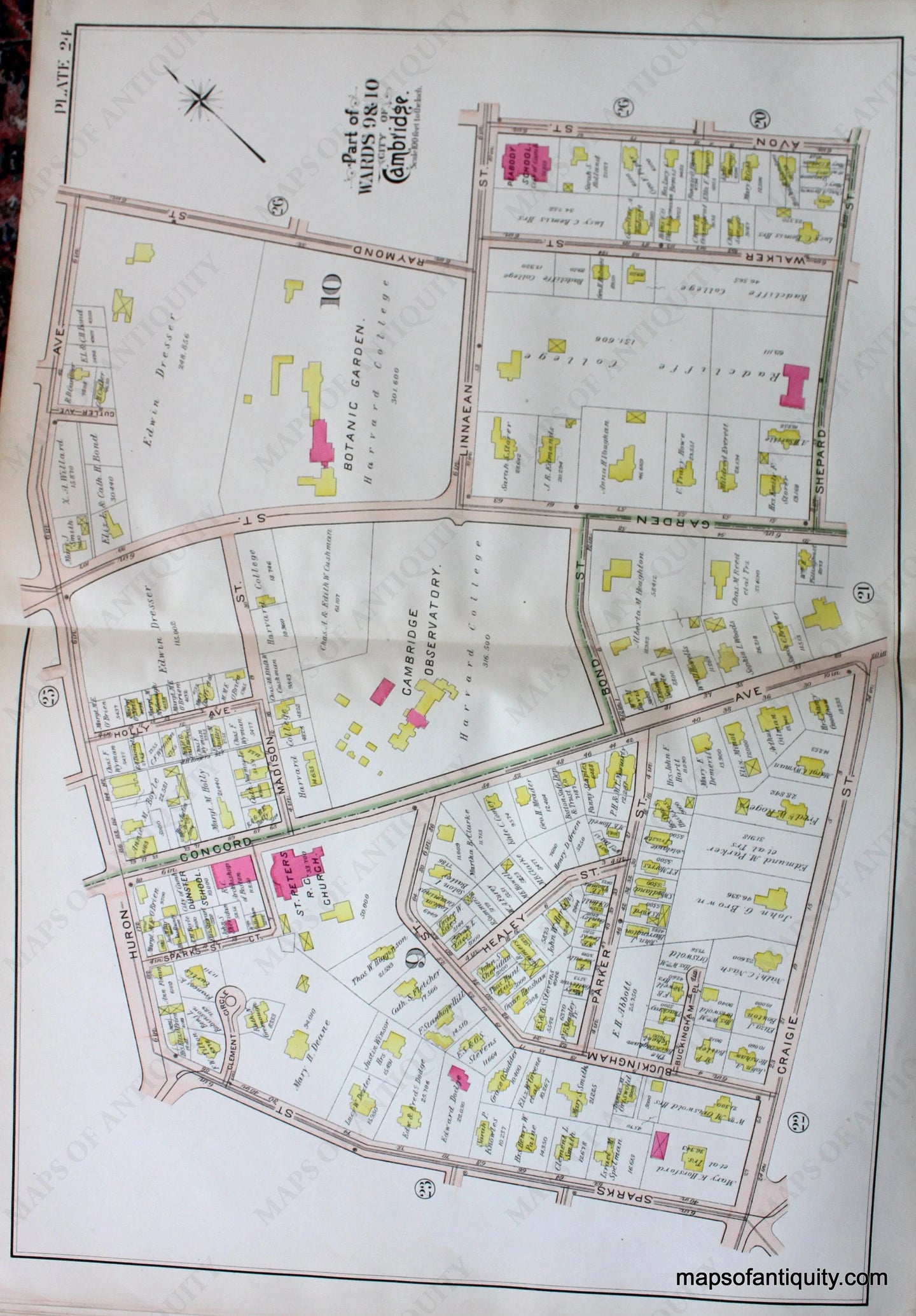 Antique-Hand-Colored-Map-City-of-Cambridge-MA-Part-of-Wards-9-&-10-Cambridge-Observatory-US-Massachusetts-Cambridge-1903-Bromley-Maps-Of-Antiquity