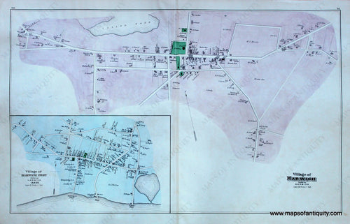 Antique-Hand-Colored-Map-Village-of-Harwich-&-Harwich-Port-Massachusetts-Cape-Cod-and-Islands-1880-Walker-Maps-Of-Antiquity