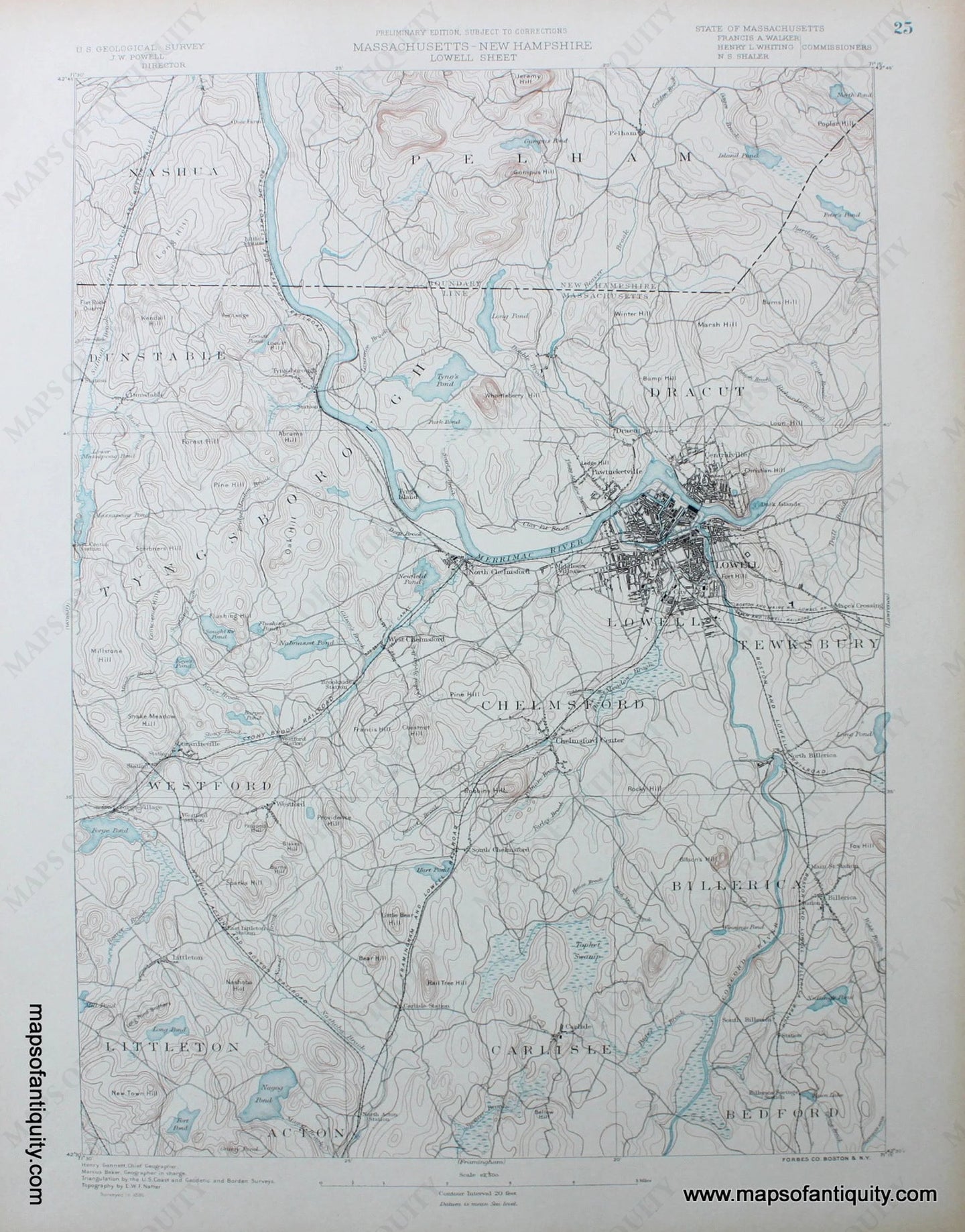 Topographical-Map-MA/NH-Lowell-Sheet-antique-topo-map-United-States-Massachusetts-General-1890-USGS-Maps-Of-Antiquity