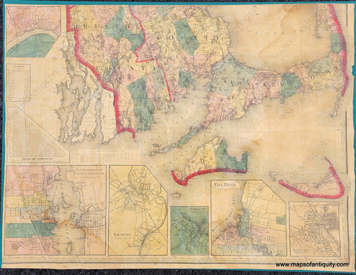 Massachusetts-Topographic-State-Wall-Map-Fragment-1861-Walling-Nantucket-Martha's-Vineyard-Cape-Cod-Buzzards-Bay-Plymouth-Accushnet-Antique-1860s-1800s-19th-century-Maps-of-Antiquity