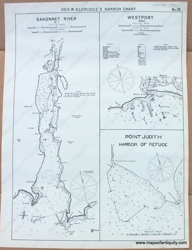 1910 - Sakonnet River, RI; Westport, Mass.; Point Judith Harbor of Refuge - Antique Chart