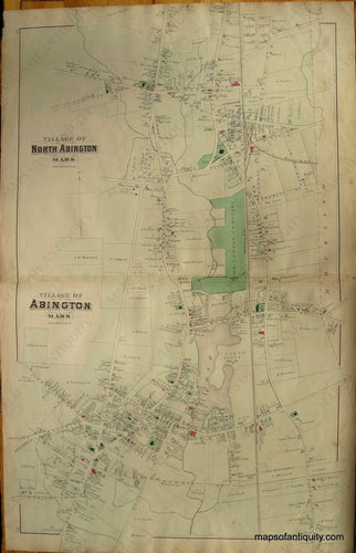 Antique-Hand-Colored-Map-Abington/North-Abington-(MA)-United-States-Massachusetts-1879-Walker-Maps-Of-Antiquity