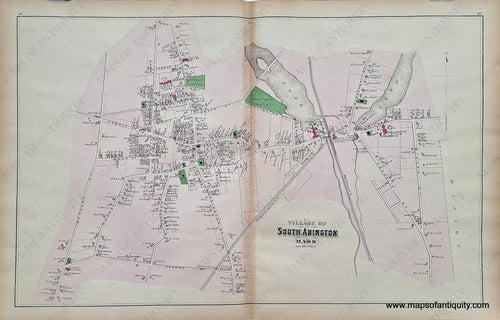 Antique-Hand-Colored-Map-South-Abington-(MA)-******-United-States-Massachusetts-1879-Walker-Maps-Of-Antiquity